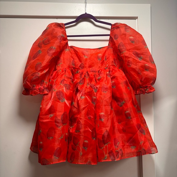 Selkie Red Strawberry Puff Dress L - Picture 5 of 10